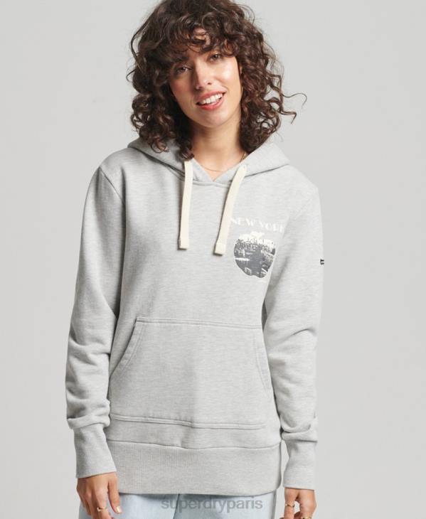 Superdry femmes sweat à capuche lignes vintage D64Z6063 vêtements gris clair