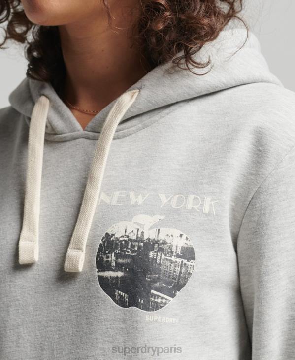 Superdry femmes sweat à capuche lignes vintage D64Z6063 vêtements gris clair