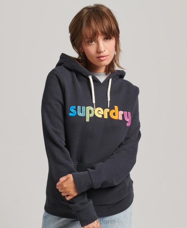 Superdry femmes sweat à capuche à logo arc-en-ciel brodé D64Z3428 vêtements marine