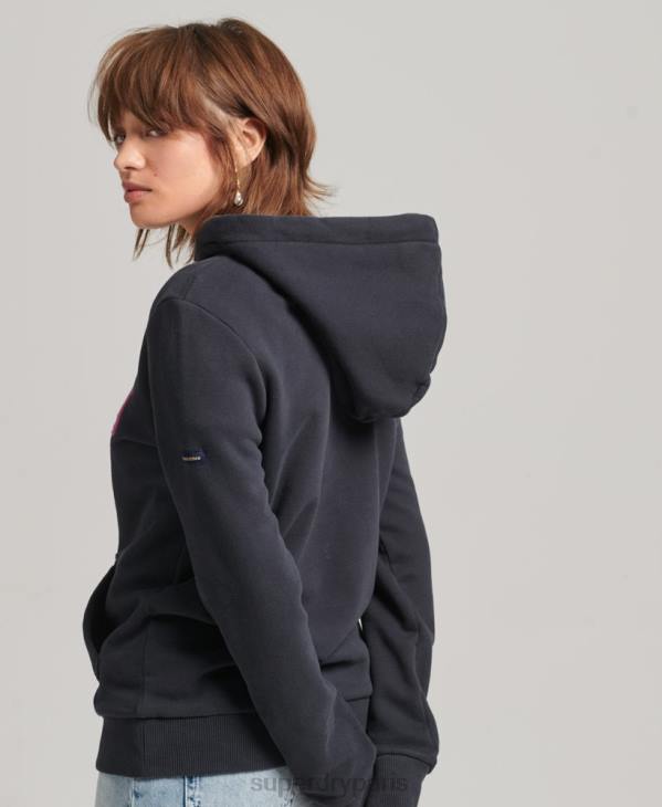 Superdry femmes sweat à capuche à logo arc-en-ciel brodé D64Z3428 vêtements marine