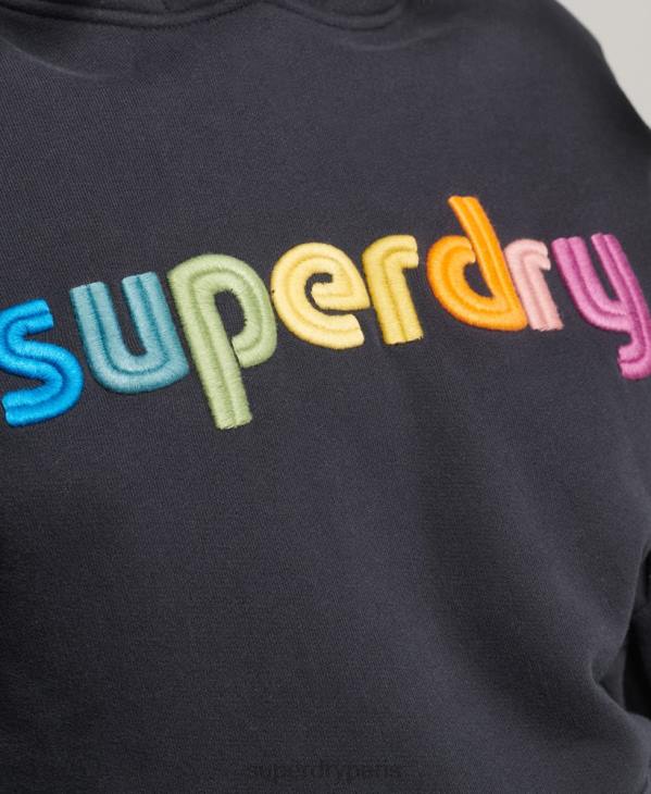 Superdry femmes sweat à capuche à logo arc-en-ciel brodé D64Z3428 vêtements marine