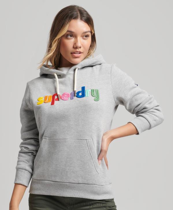 Superdry femmes sweat à capuche à logo arc-en-ciel brodé D64Z3446 vêtements gris