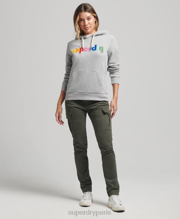 Superdry femmes sweat à capuche à logo arc-en-ciel brodé D64Z3446 vêtements gris