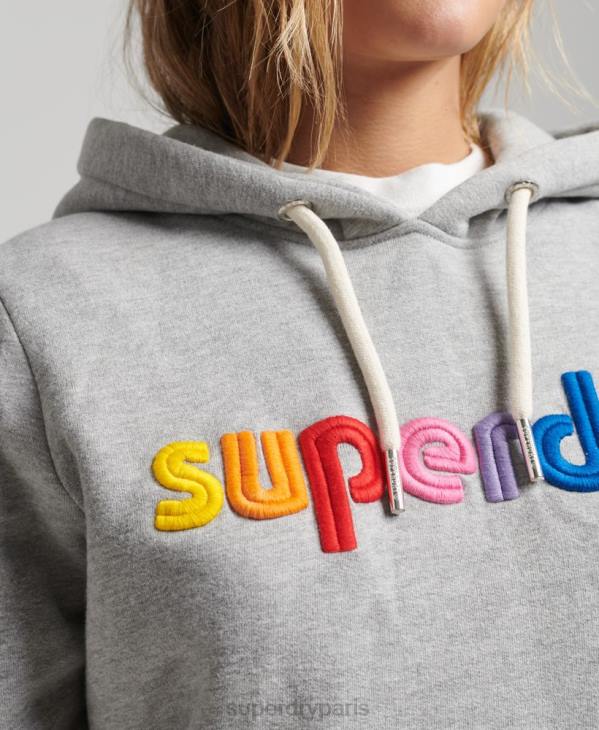 Superdry femmes sweat à capuche à logo arc-en-ciel brodé D64Z3446 vêtements gris