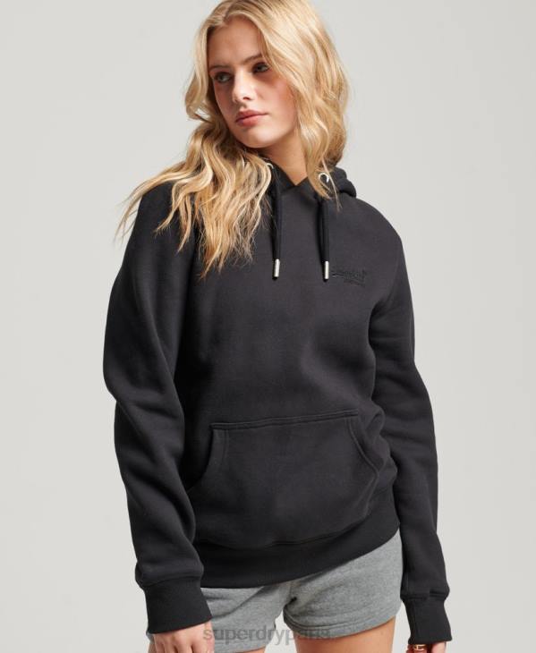 Superdry femmes sweat à capuche à logo brodé D64Z2321 vêtements noir
