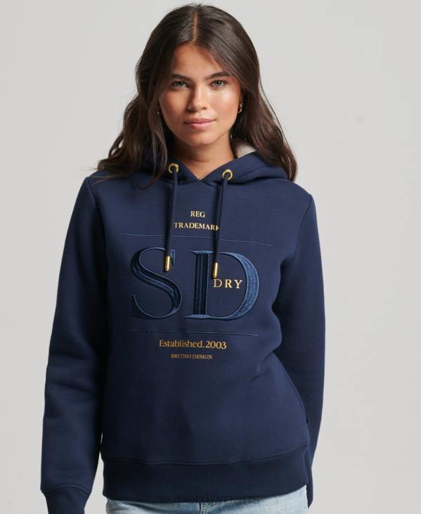 Superdry femmes sweat à capuche à logo brodé D64Z6094 vêtements marine