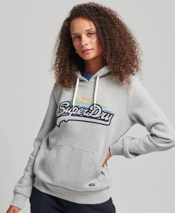 Superdry femmes sweat à capuche à logo graphique arc-en-ciel D64Z5892 vêtements gris