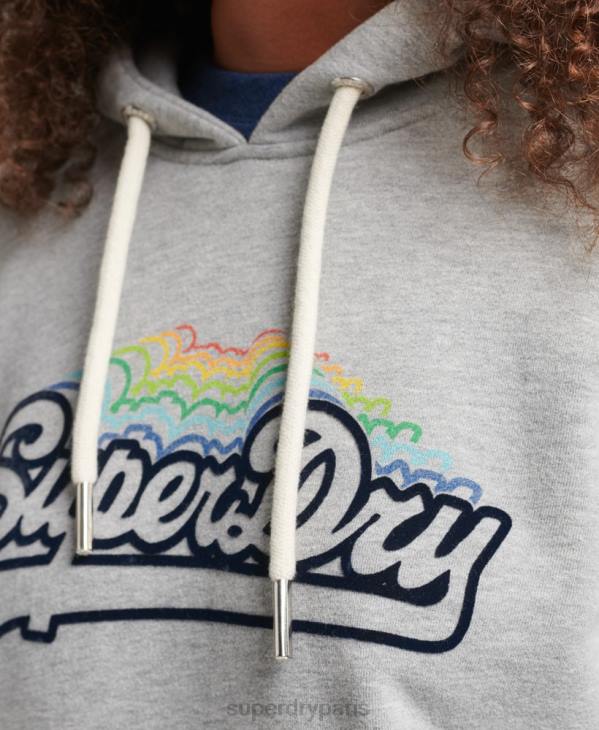 Superdry femmes sweat à capuche à logo graphique arc-en-ciel D64Z5892 vêtements gris
