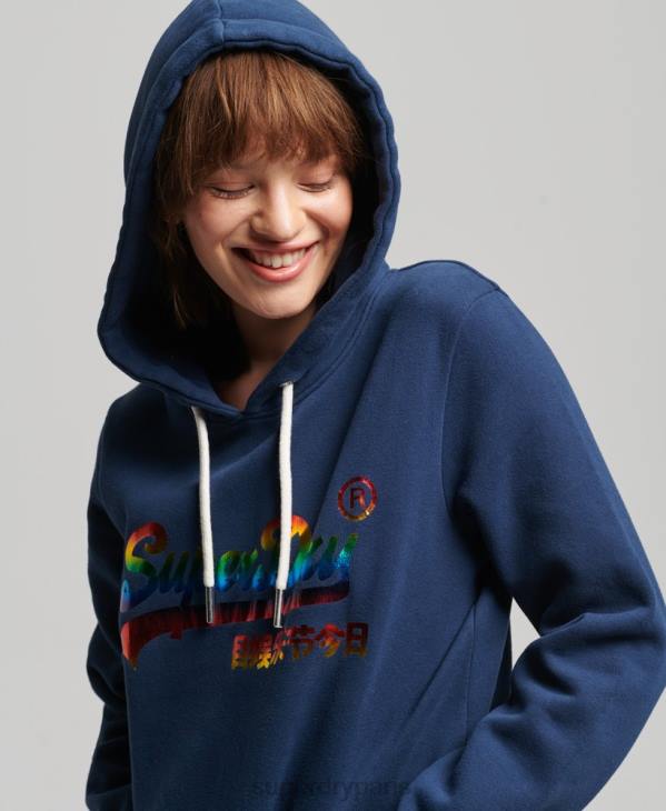 Superdry femmes sweat à capuche à logo graphique arc-en-ciel D64Z6029 vêtements marine
