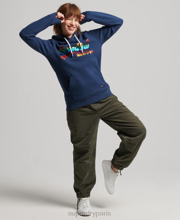 Superdry femmes sweat à capuche à logo graphique arc-en-ciel D64Z6029 vêtements marine