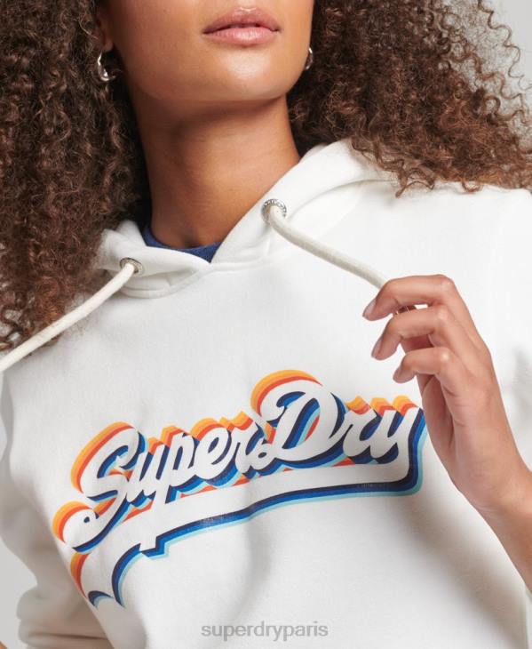 Superdry femmes sweat à capuche à logo graphique arc-en-ciel D64Z6030 vêtements blanc