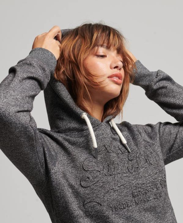 Superdry femmes sweat à capuche à logo graphique embossé D64Z3285 vêtements gris foncé