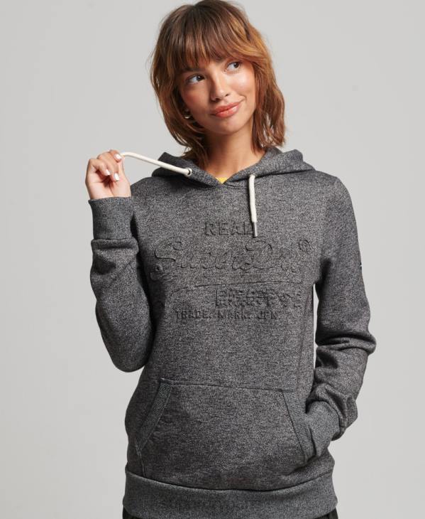 Superdry femmes sweat à capuche à logo graphique embossé D64Z3285 vêtements gris foncé