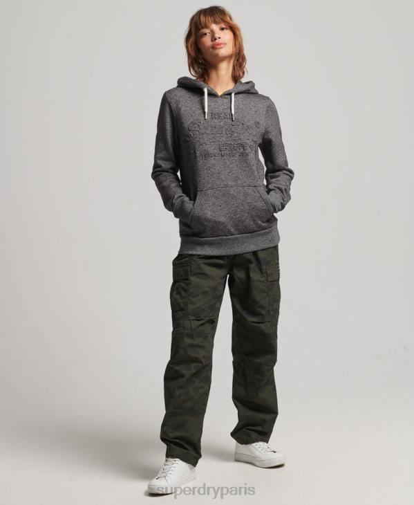Superdry femmes sweat à capuche à logo graphique embossé D64Z3285 vêtements gris foncé