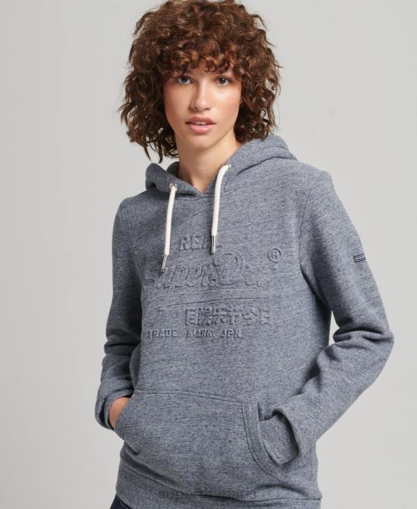 Superdry femmes sweat à capuche à logo graphique embossé D64Z3396 vêtements bleu clair