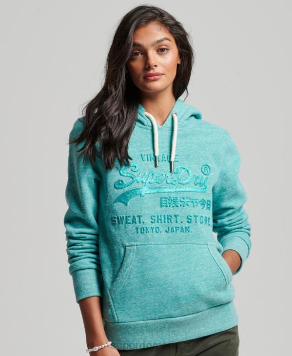 Superdry femmes sweat à capuche à logo graphique embossé D64Z3419 vêtements vert