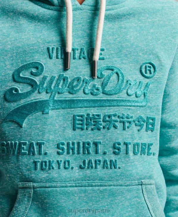 Superdry femmes sweat à capuche à logo graphique embossé D64Z3419 vêtements vert
