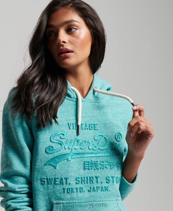 Superdry femmes sweat à capuche à logo graphique embossé D64Z3419 vêtements vert