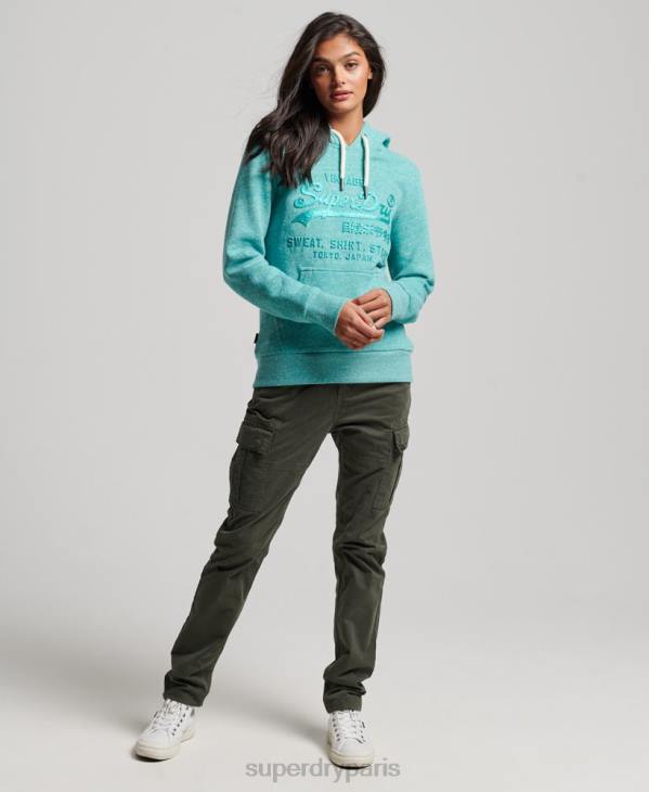 Superdry femmes sweat à capuche à logo graphique embossé D64Z3419 vêtements vert