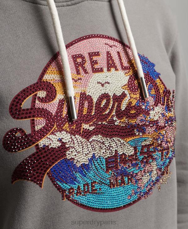 Superdry femmes sweat à capuche à logo graphique japonais D64Z5753 vêtements gris