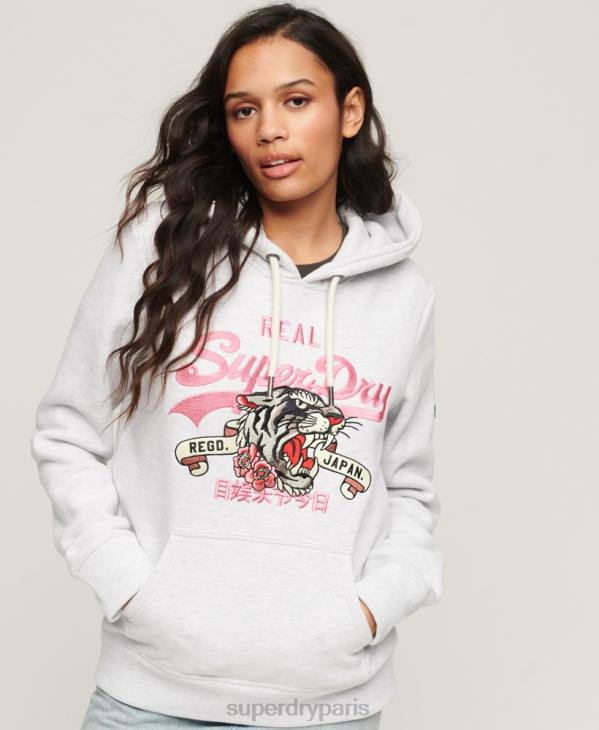 Superdry femmes sweat à capuche à logo vintage D64Z2108 vêtements gris clair