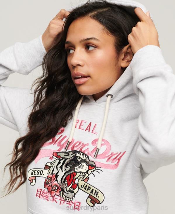 Superdry femmes sweat à capuche à logo vintage D64Z2108 vêtements gris clair