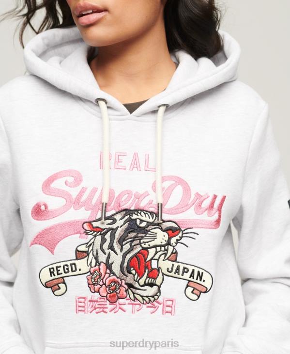 Superdry femmes sweat à capuche à logo vintage D64Z2108 vêtements gris clair