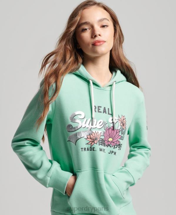 Superdry femmes sweat à capuche à logo vintage D64Z2294 vêtements vert