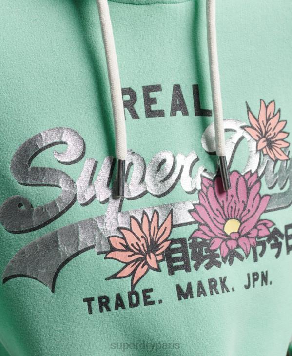 Superdry femmes sweat à capuche à logo vintage D64Z2294 vêtements vert