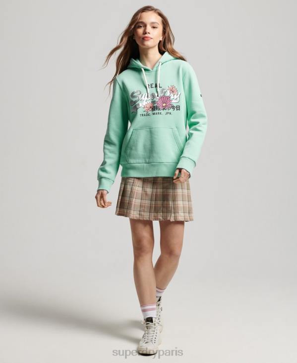 Superdry femmes sweat à capuche à logo vintage D64Z2294 vêtements vert