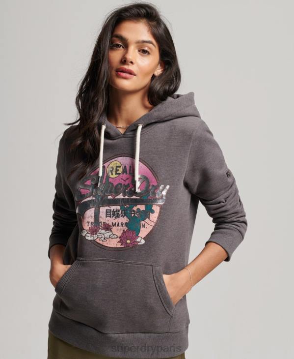 Superdry femmes sweat à capuche à logo vintage D64Z2305 vêtements noir