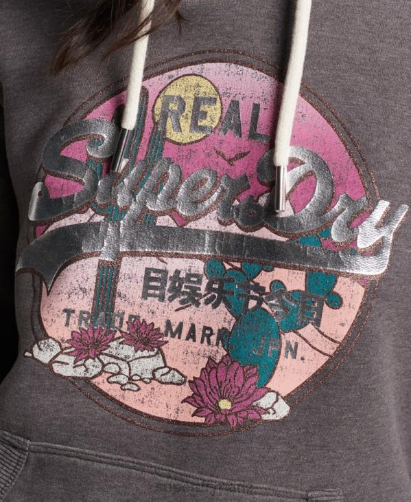 Superdry femmes sweat à capuche à logo vintage D64Z2305 vêtements noir