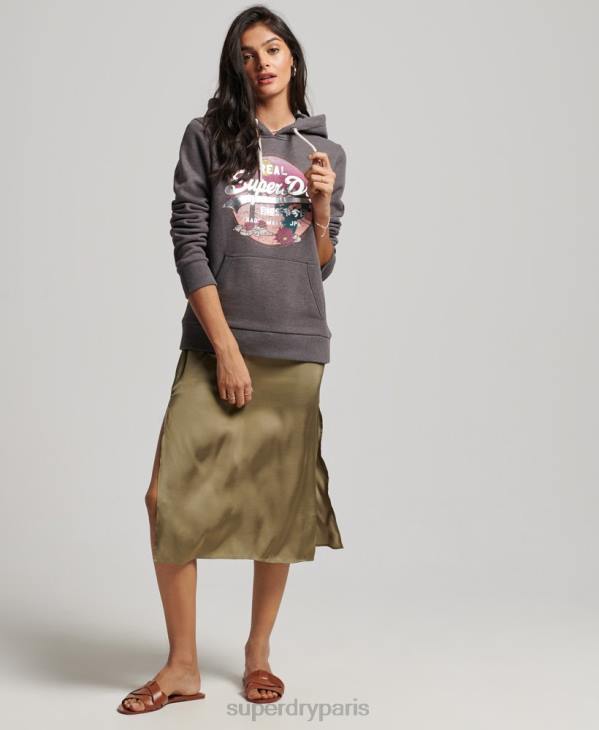 Superdry femmes sweat à capuche à logo vintage D64Z2305 vêtements noir