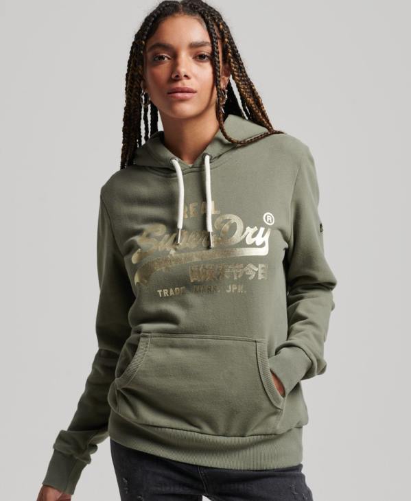 Superdry femmes sweat à capuche à logo vintage D64Z3276 vêtements vert