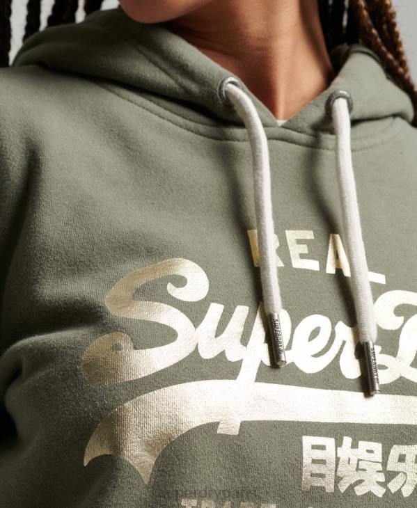 Superdry femmes sweat à capuche à logo vintage D64Z3276 vêtements vert