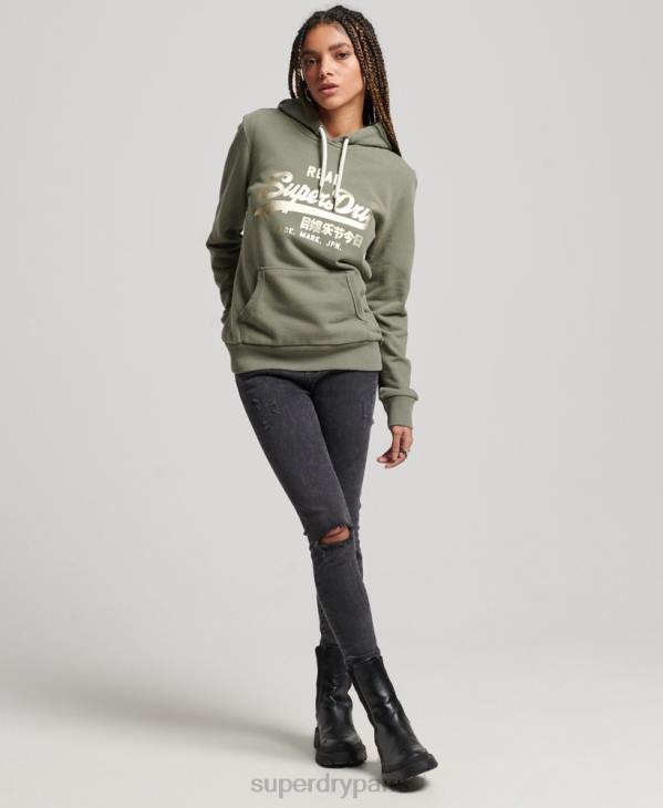 Superdry femmes sweat à capuche à logo vintage D64Z3276 vêtements vert