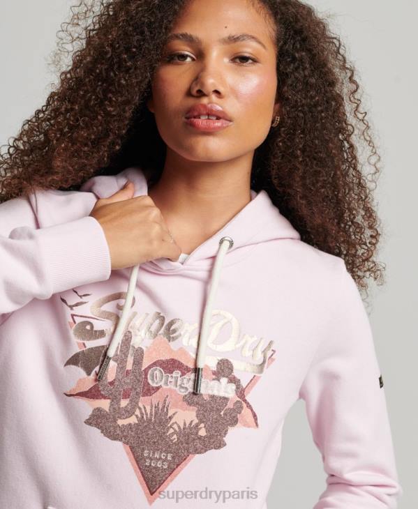 Superdry femmes sweat à capuche à logo vintage D64Z3292 vêtements rose