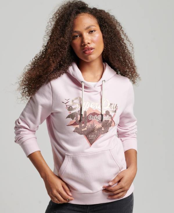 Superdry femmes sweat à capuche à logo vintage D64Z3292 vêtements rose