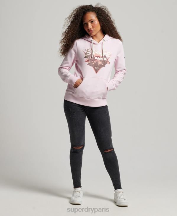 Superdry femmes sweat à capuche à logo vintage D64Z3292 vêtements rose