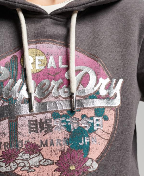 Superdry femmes sweat à capuche à logo vintage D64Z3440 vêtements noir