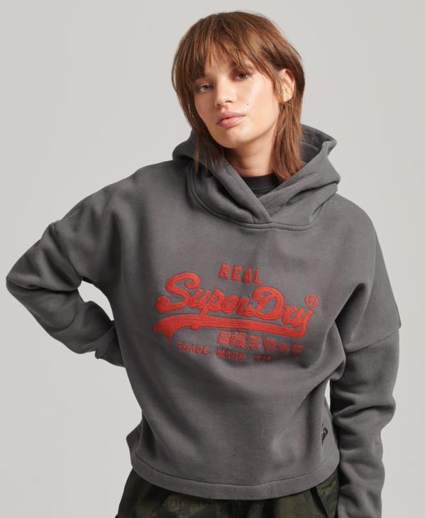 Superdry femmes sweat à capuche à logo vintage D64Z5764 vêtements gris foncé