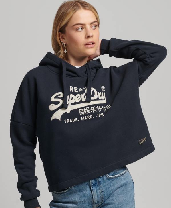 Superdry femmes sweat à capuche à logo vintage D64Z5864 vêtements marine