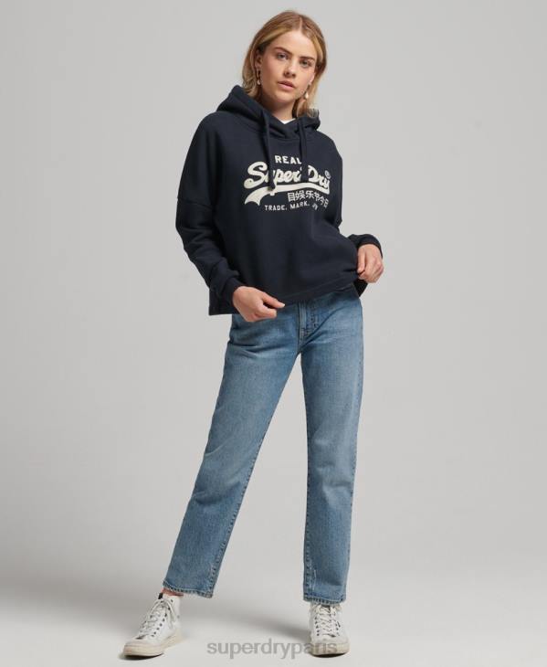 Superdry femmes sweat à capuche à logo vintage D64Z5864 vêtements marine