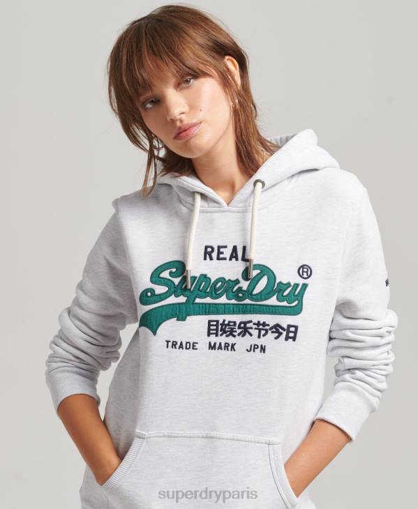 Superdry femmes sweat à capuche à logo vintage D64Z6152 vêtements gris clair