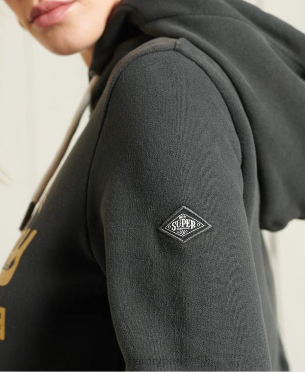 Superdry femmes sweat à capuche à logo vintage D64Z6178 vêtements gris foncé