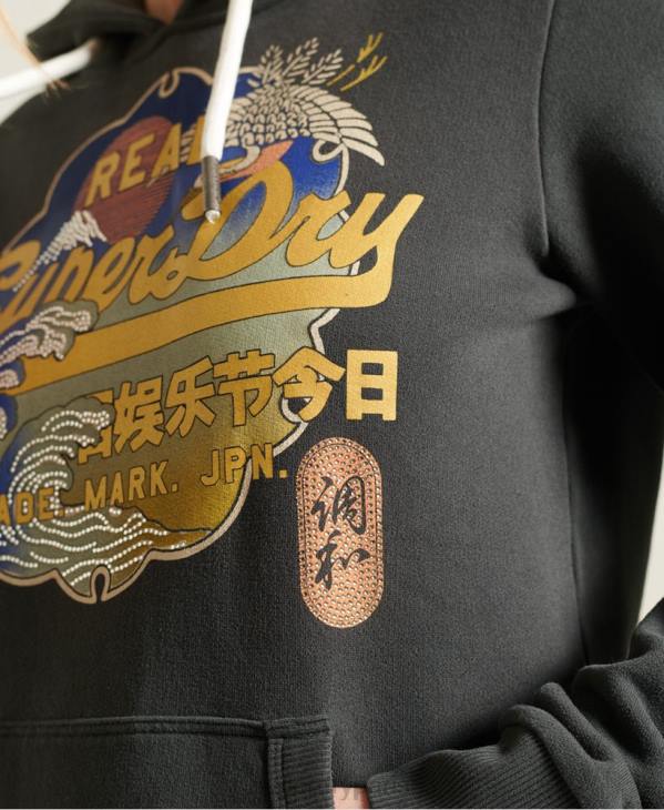 Superdry femmes sweat à capuche à logo vintage D64Z6178 vêtements gris foncé