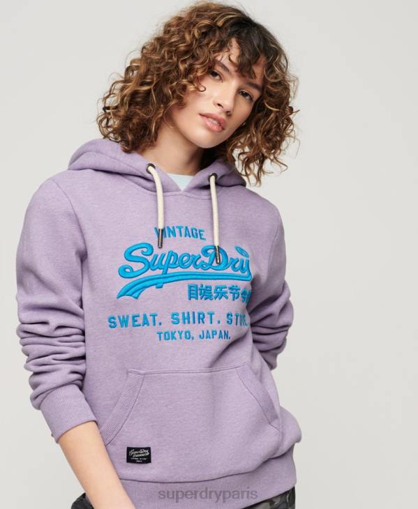 Superdry femmes sweat à capuche à logo vintage fluo D64Z3282 vêtements violet