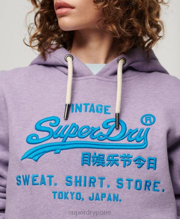 Superdry femmes sweat à capuche à logo vintage fluo D64Z3282 vêtements violet
