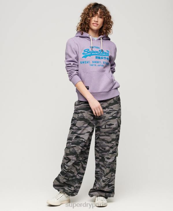 Superdry femmes sweat à capuche à logo vintage fluo D64Z3282 vêtements violet