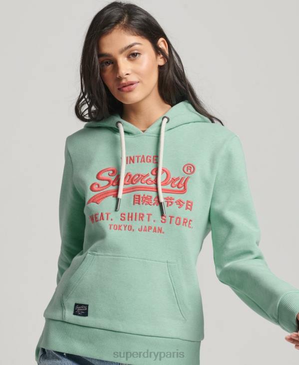 Superdry femmes sweat à capuche à logo vintage fluo D64Z3334 vêtements vert